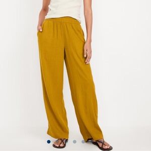 Old Navy Mustard Linen High Rise Wide-Leg Pants